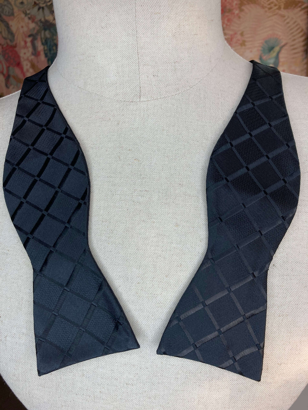 black textured plaid self tie bow tie