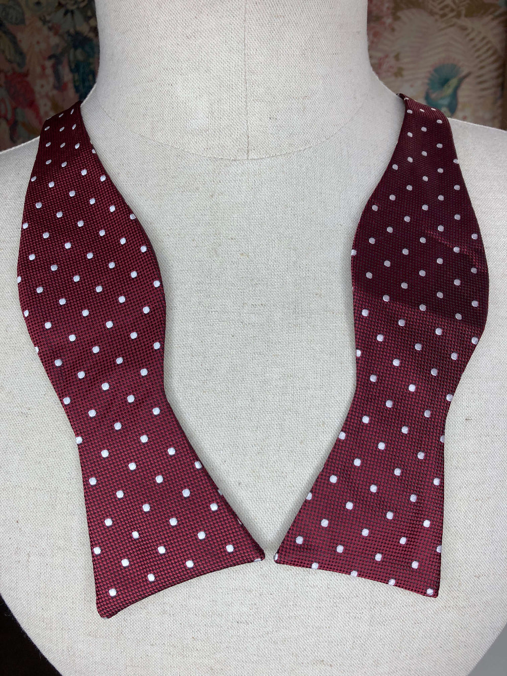 burgundy & White Polka Dot Self-Tie Bow Tie
