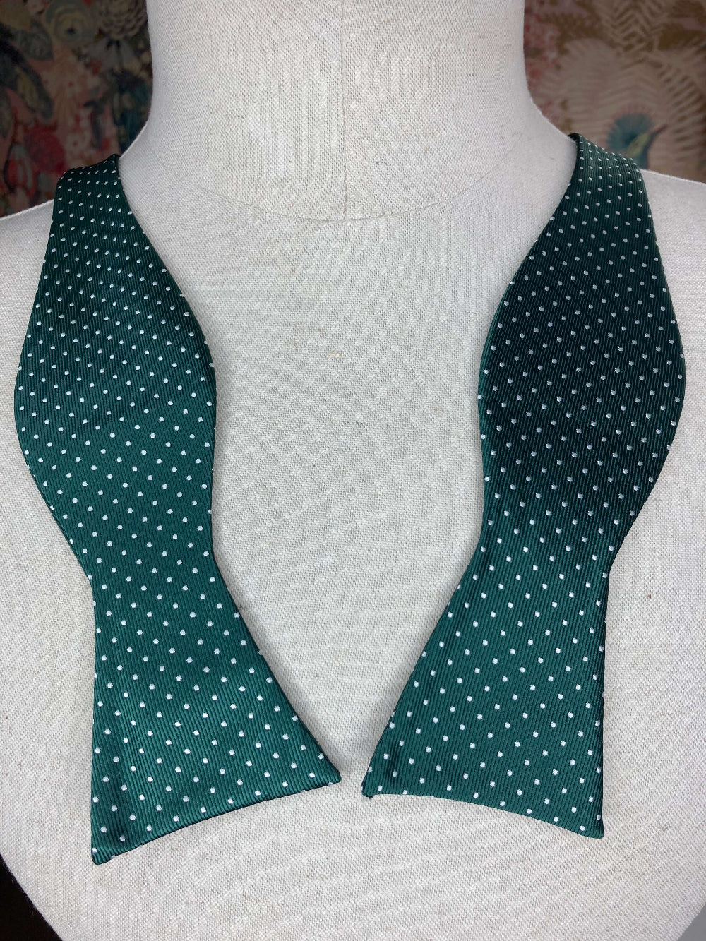 Dark Green & White Polka Dot Self-Tie Bow Tie