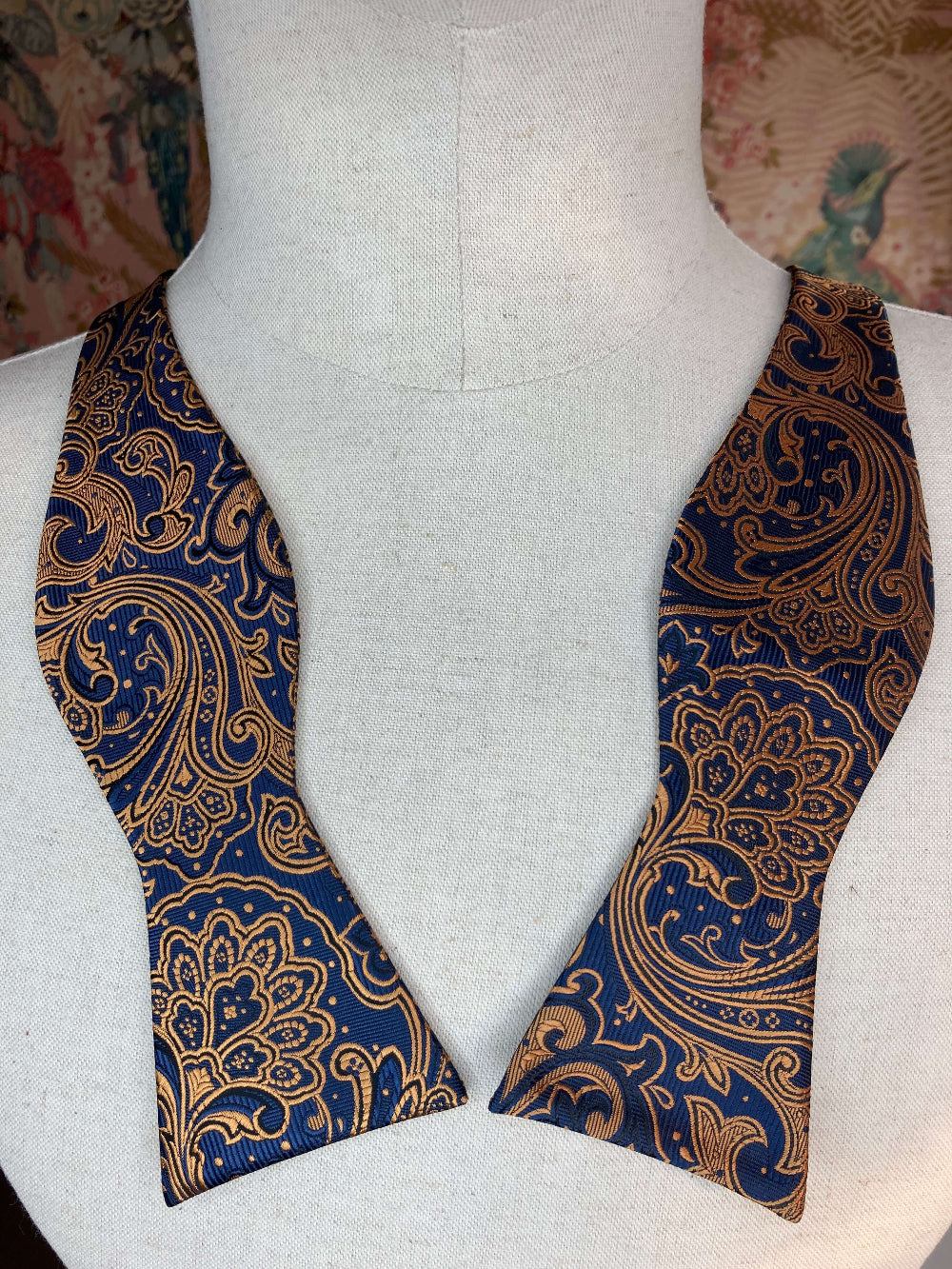 Navy Blue & Copper Paisley Self-Tie Bow Tie