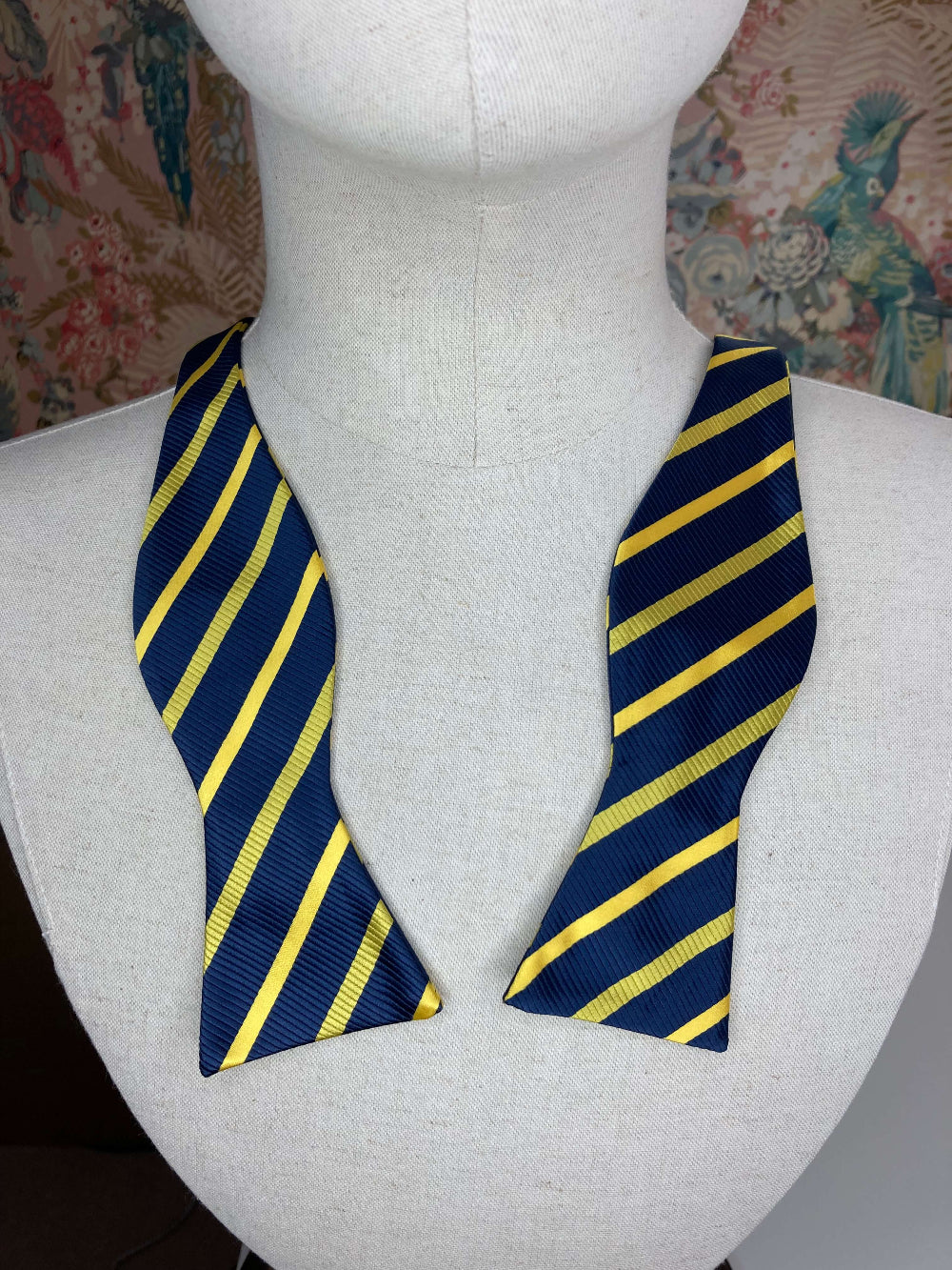 Navy Blue & Yellow Gold Striped Self-Tie Bow Tie