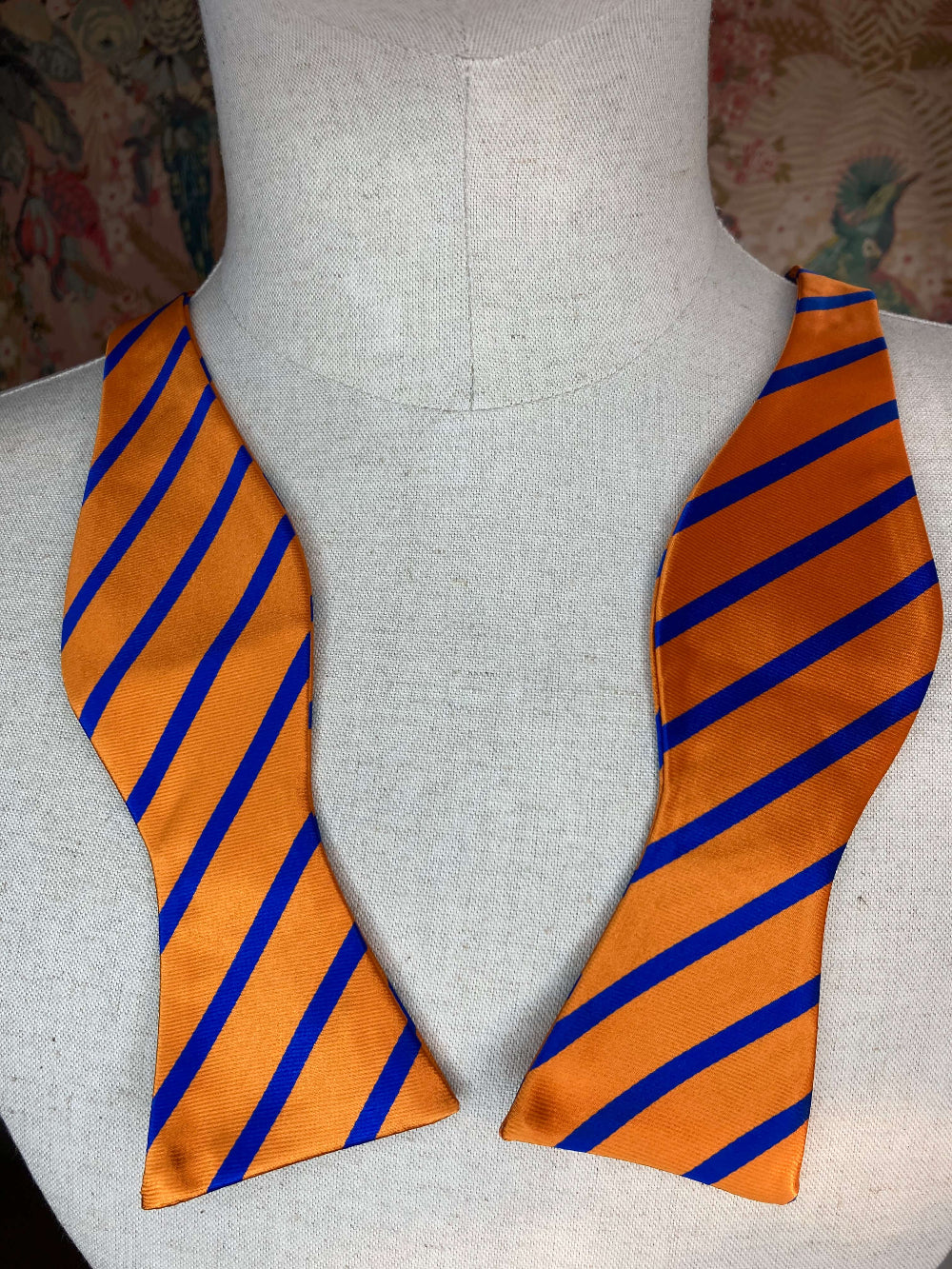 Orange & Blue Striped Self-Tie Bow Tie