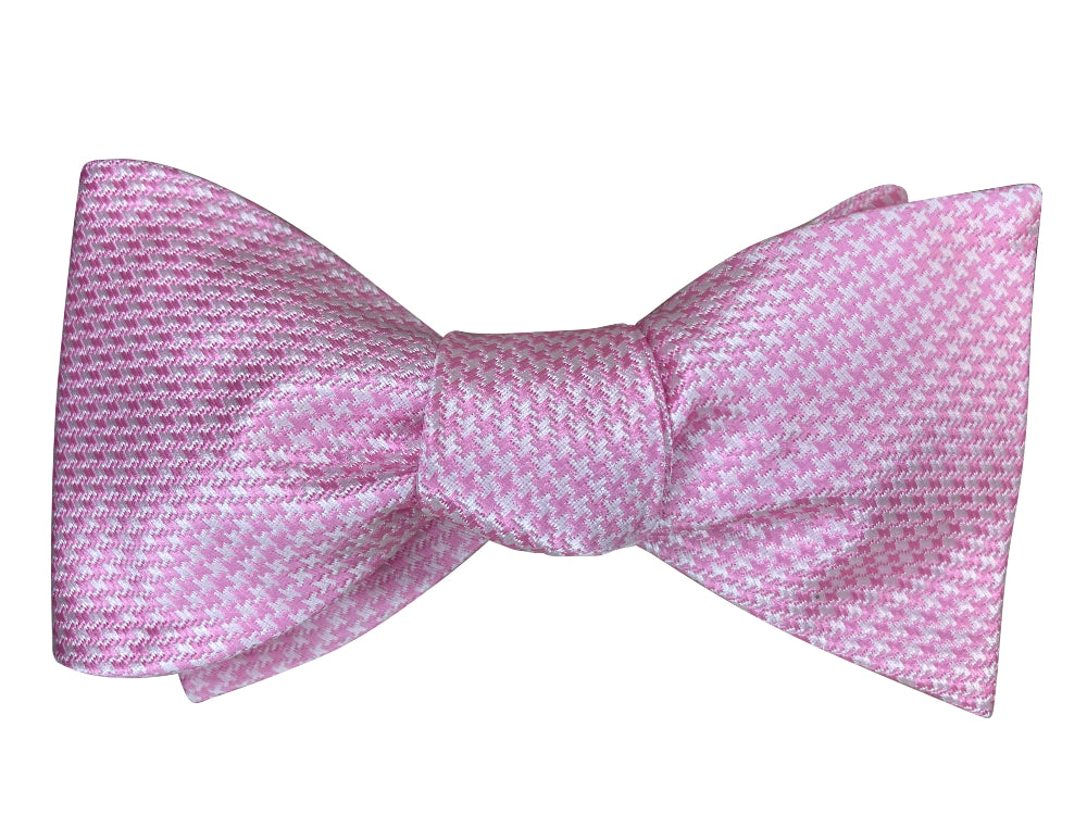 pink and white houndstooth self tie bow tie