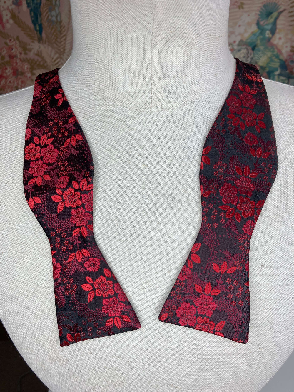red and black floral self tie bow tie