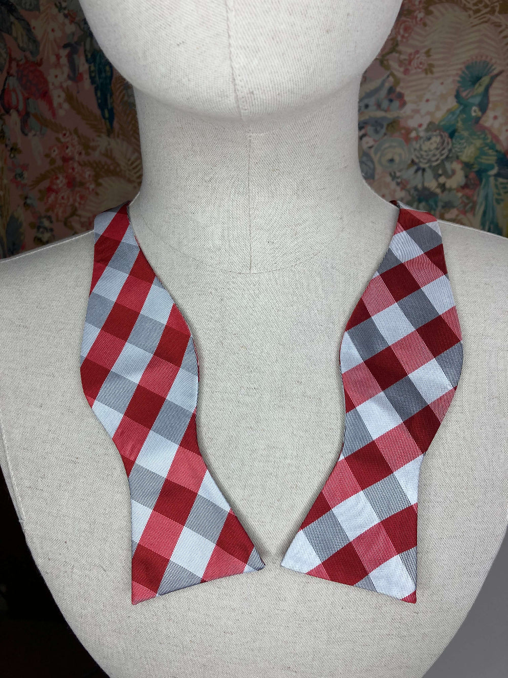 Red & Grey Check Self-Tie Bow Tie