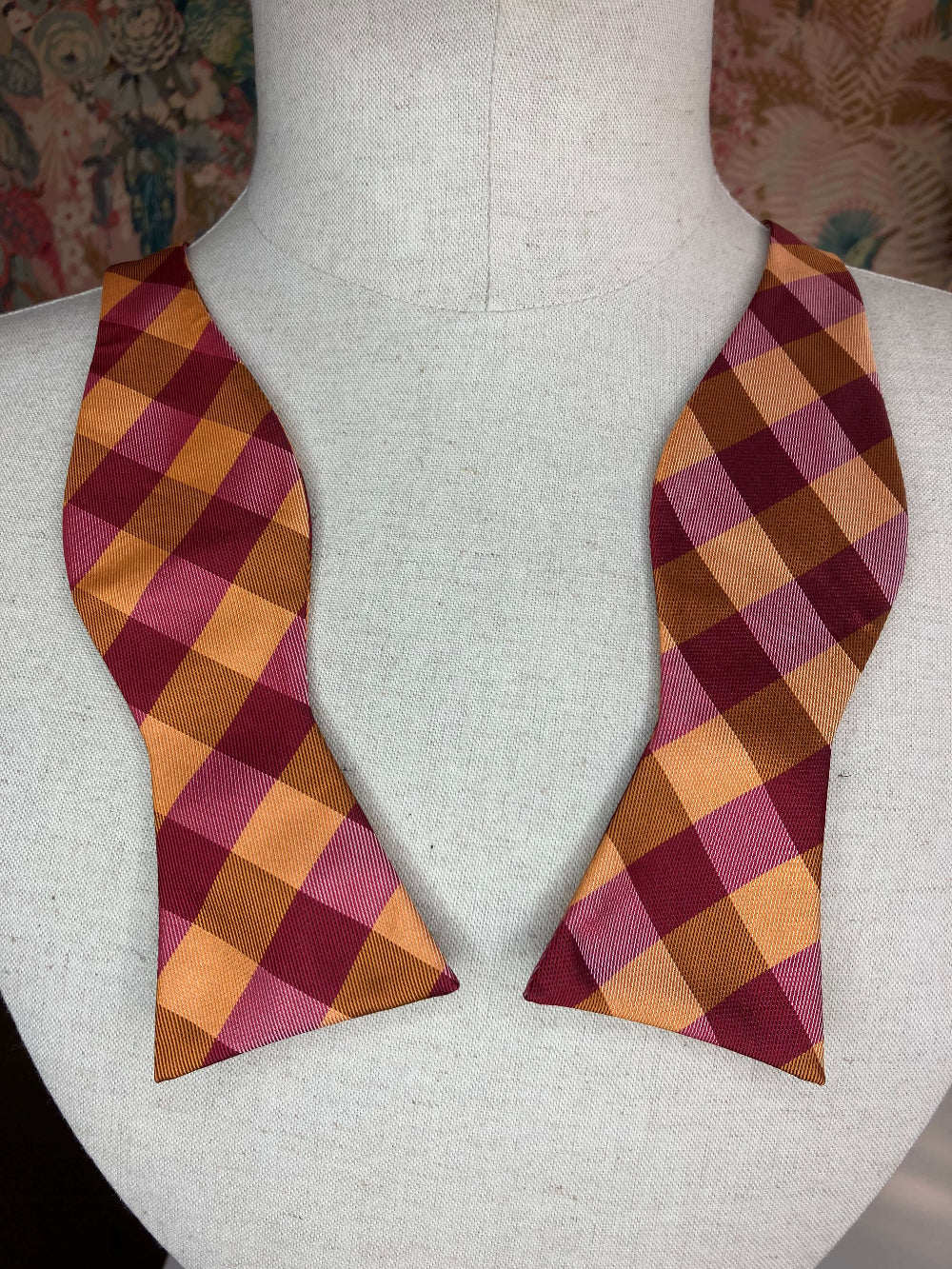 Red and Orange Check Self-Tie Bow Tie