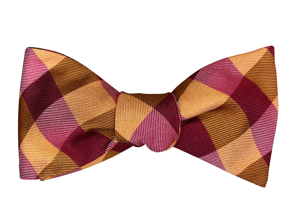 Red and Orange Check Self-Tie Bow Tie