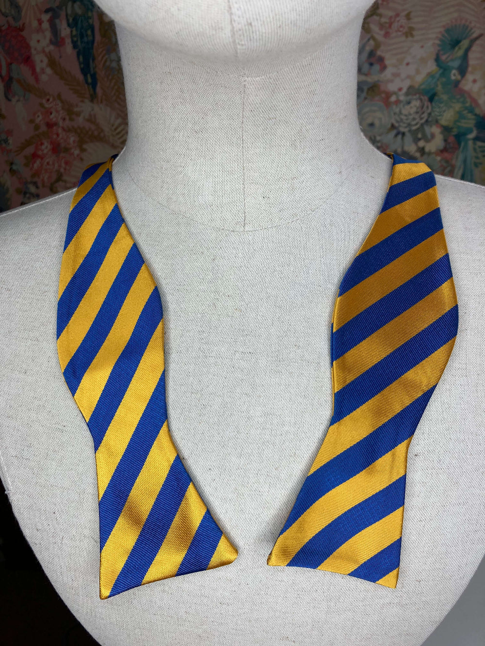 Yellow Gold & Blue Striped Self-Tie Bow Tie