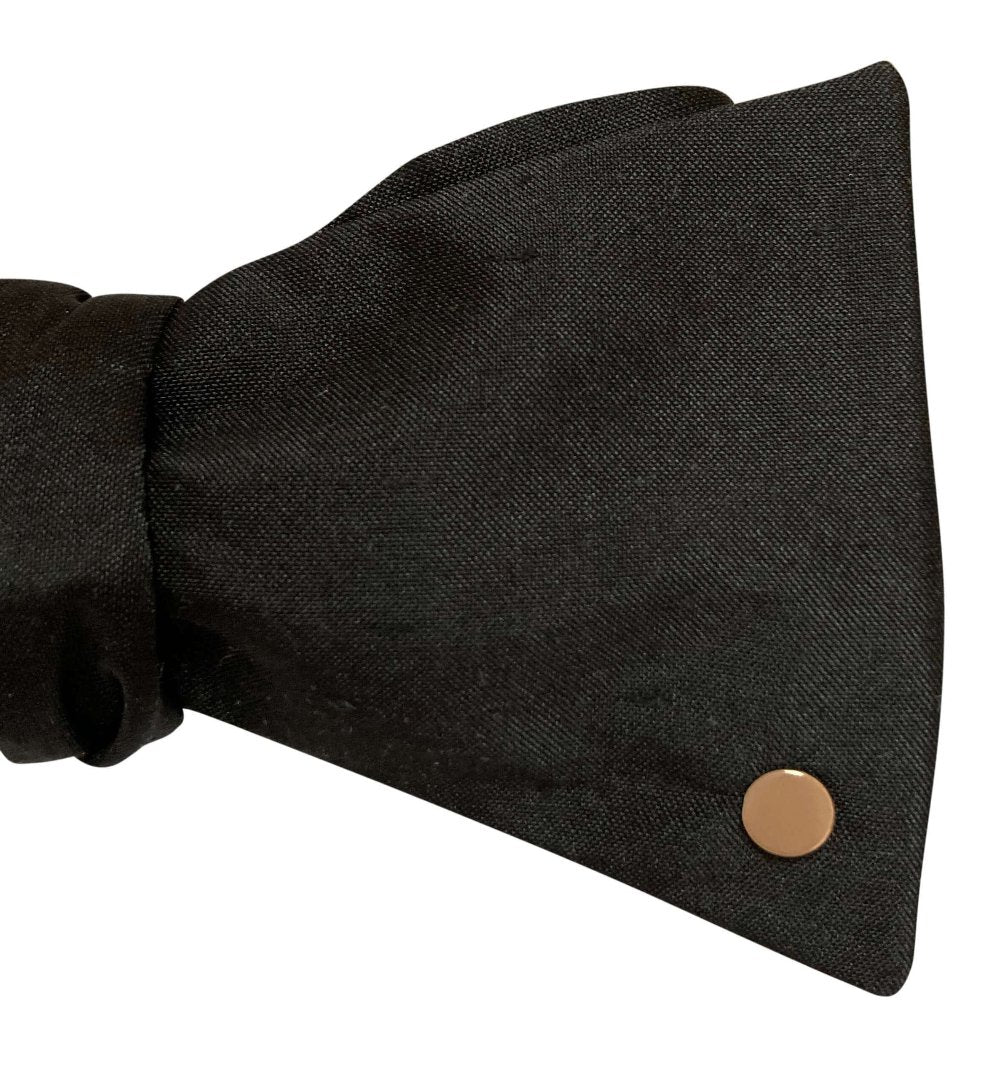 Black Silk Self-Tie Bow Tie with Solid 9ct Rose Gold Disc