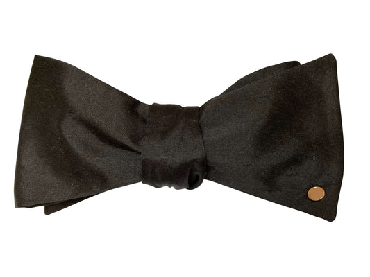 Black Silk Self-Tie Bow Tie with Solid 9ct Rose Gold Disc