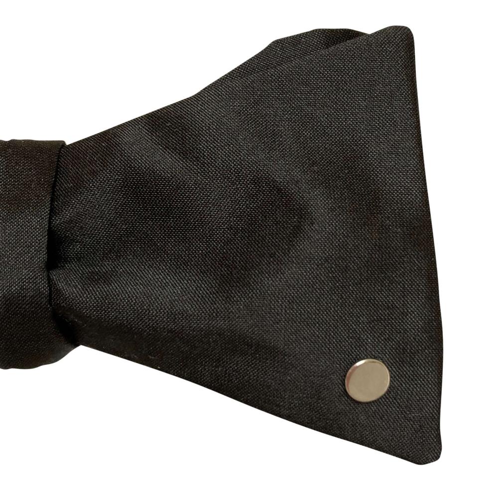 Black Silk Self-Tie Bow Tie with Solid 9ct White Gold Disc