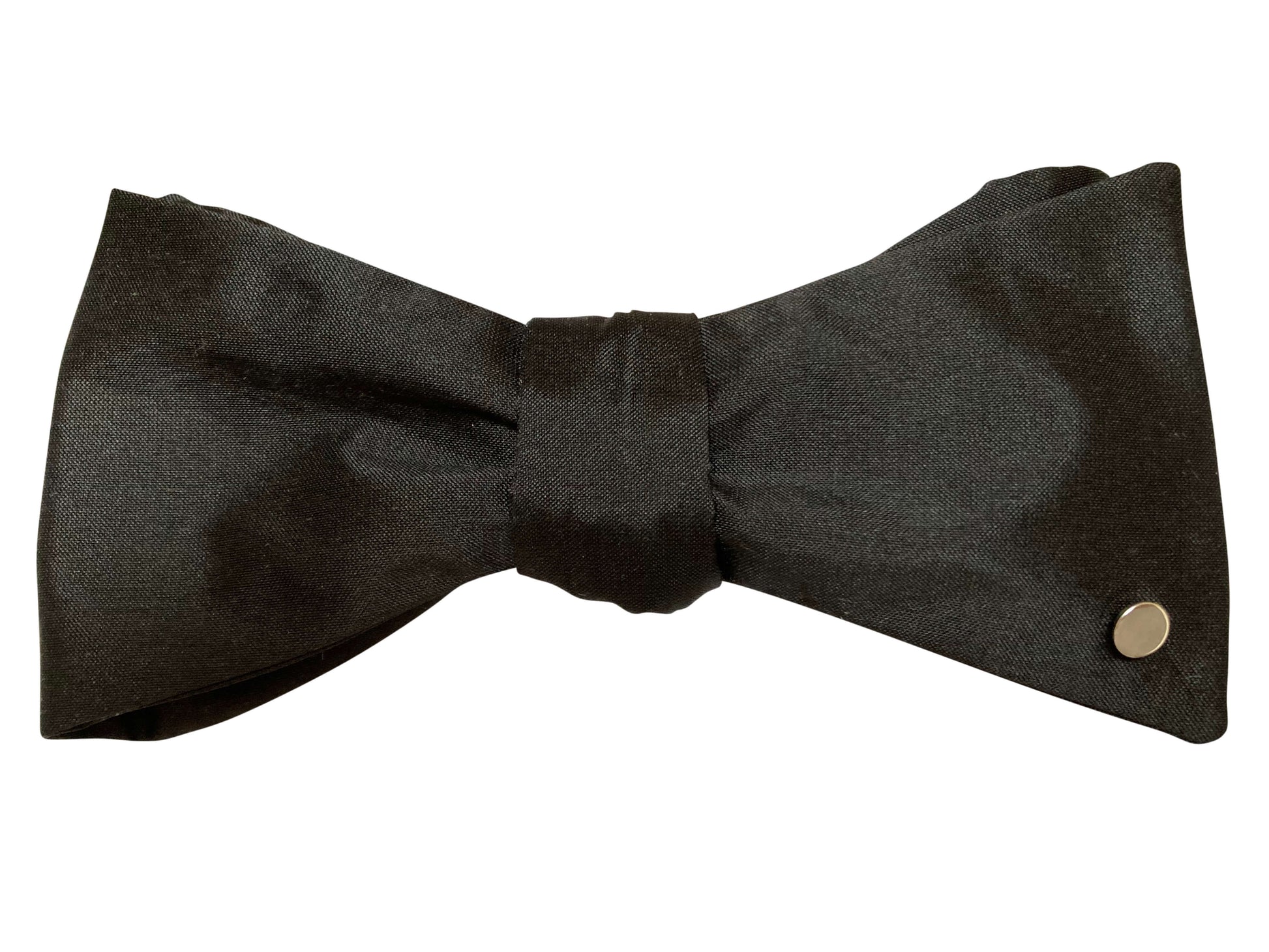 Black Silk Self-Tie Bow Tie with Solid 9ct White Gold Disc