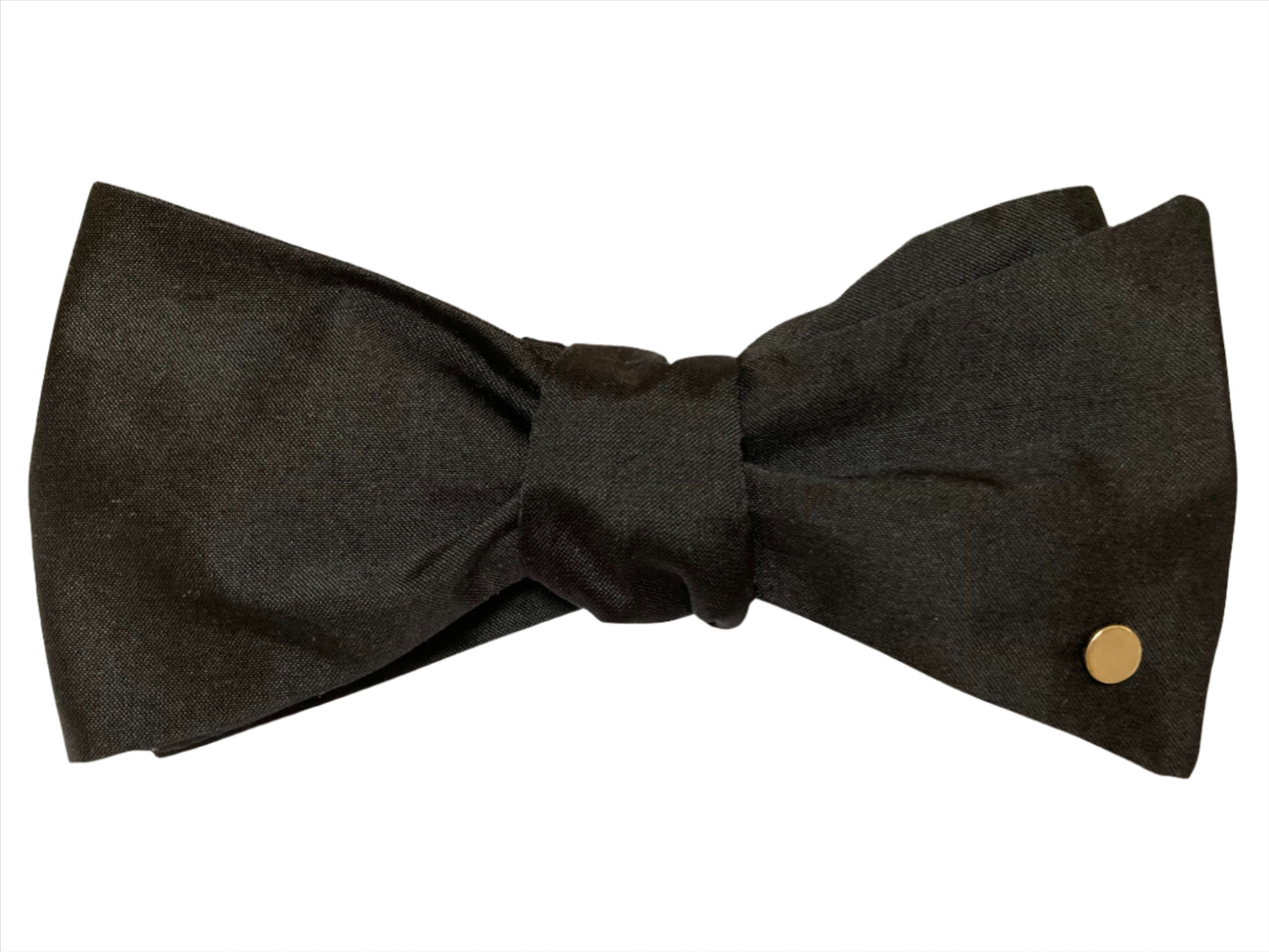 Black Silk Self-Tie Bow Tie with Solid 9ct Yellow Gold Disc