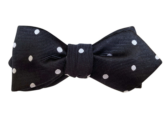 black and white polka dot silk self tie bow tie