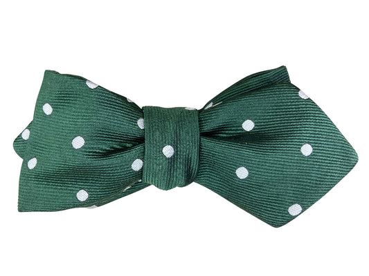 green and white polka dot silk self tie bow tie