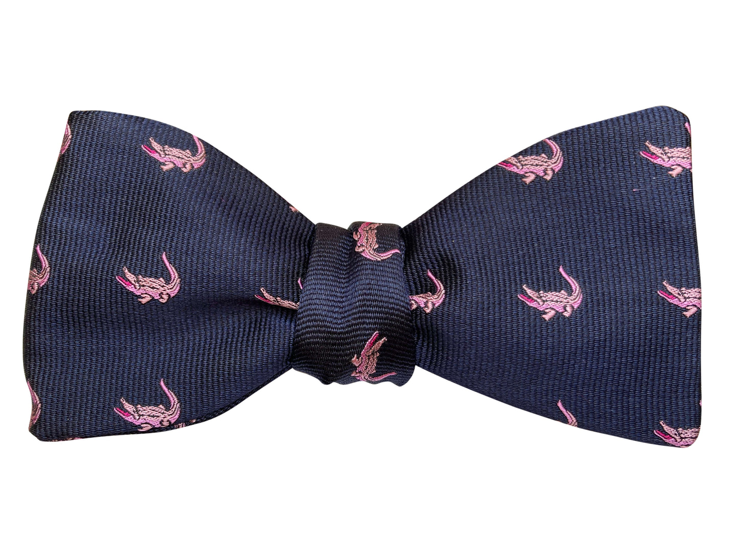 navy blue and pink crocodiles jacquard silk self tie bow tie